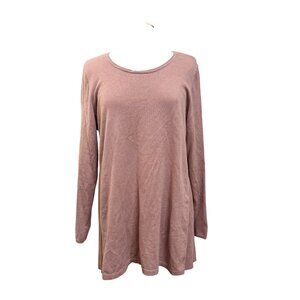J. Jill Womens Pink Long Sleeve Sweater Top Cotton‎ Blend Rib Knit Accent Large